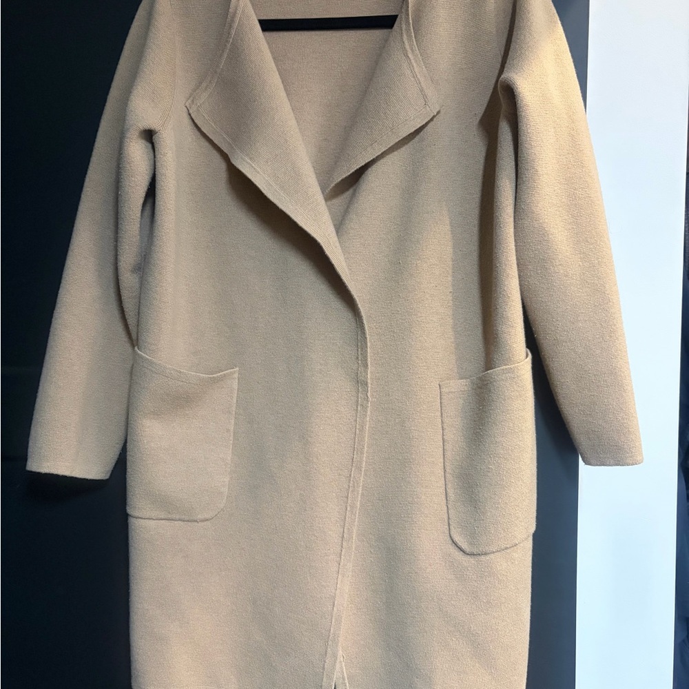 J. Crew Juliette Collarless Sweater Blazer Duster Cardigan Jacket Camel Tan - Picture 3 of 5